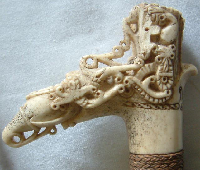 antique carved bone handle Mandau Borneo region head hunters knife small sword